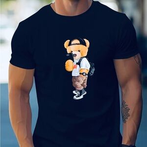 Black T-Shirt with Bear Graphic
